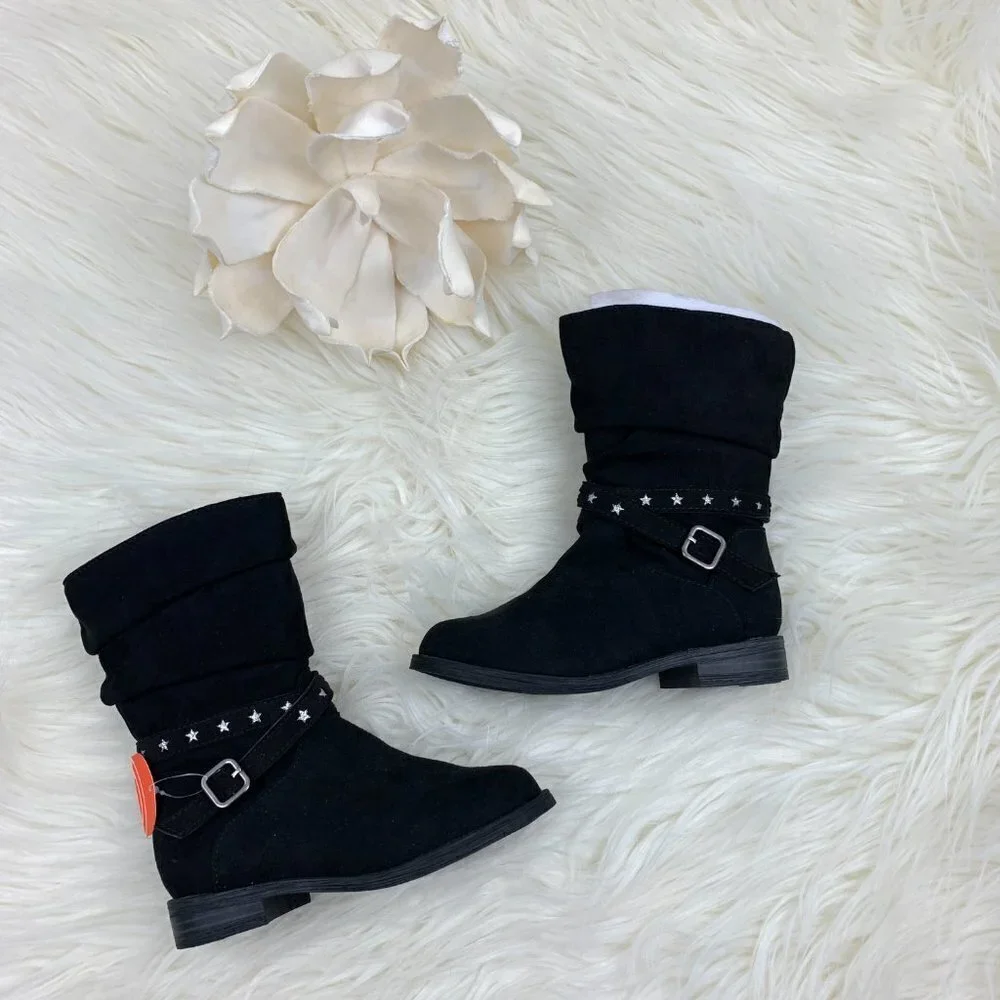 Faux Suede Girl's Riding Boots With Star Accents New With Tags